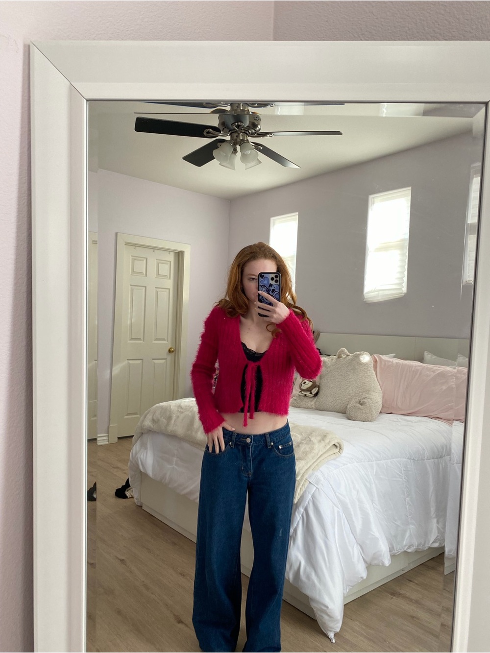 Garage Hot Pink Fuzzy Tie-Front Cardigan